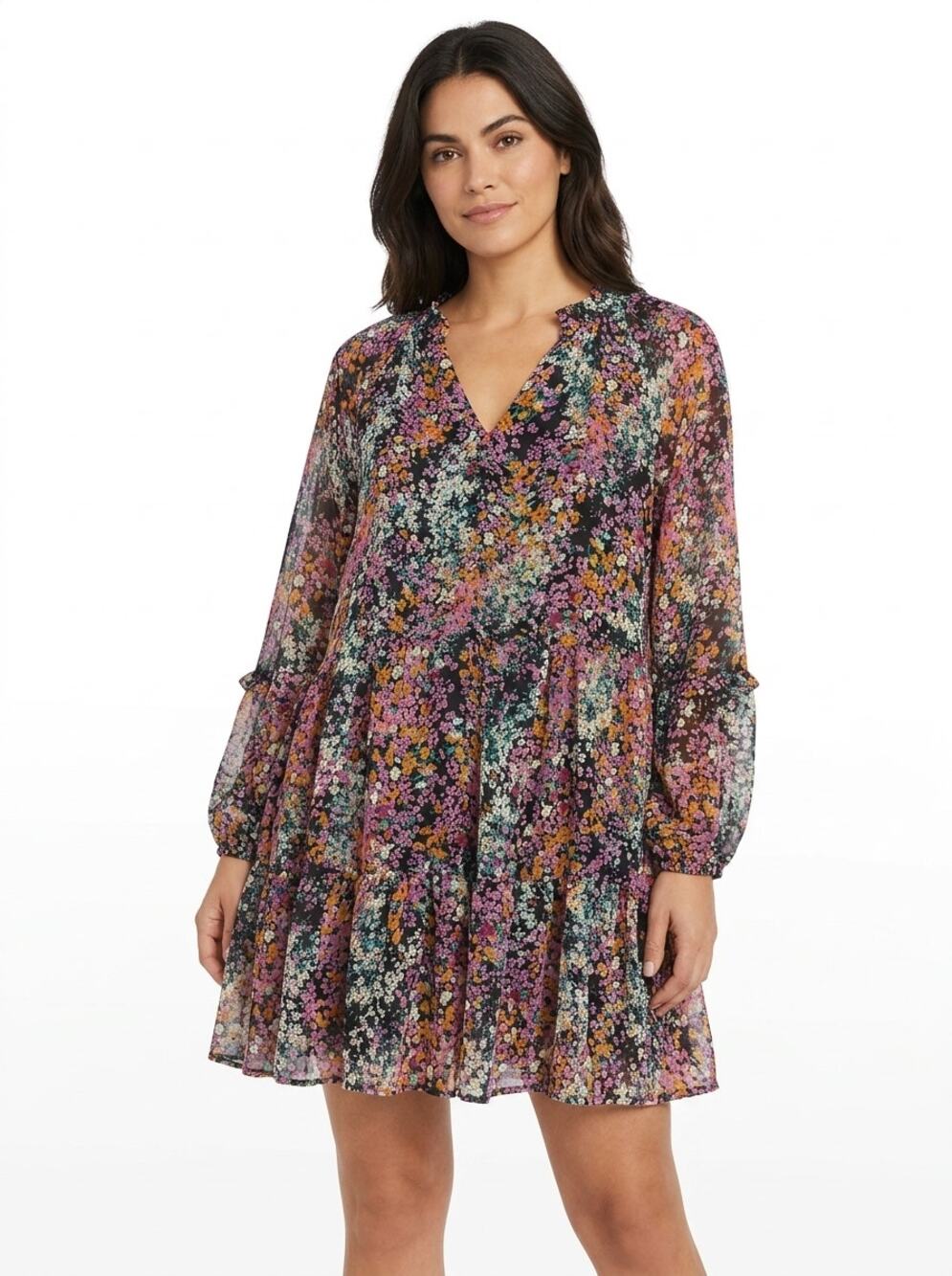 NWT Vince Camuto Floral Ruffle Tiered V-Neck Dress Women Size L